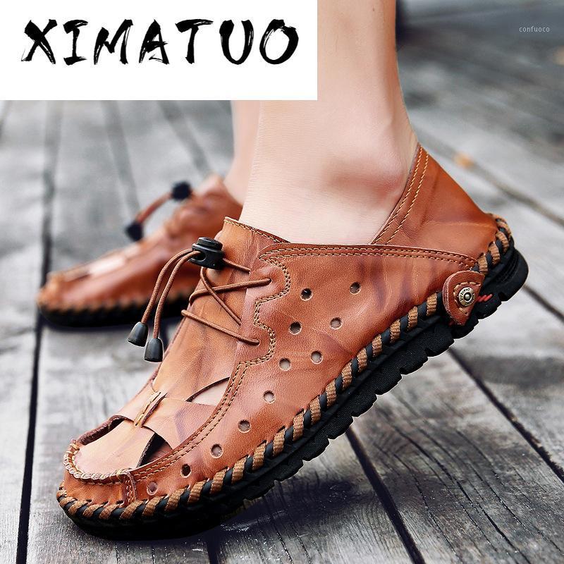 

Sandal Pria Leather Sandals Men Fashion Hollow Shoes Driving Shoes Genuine Leather Flat Casual Man Sandals1, Red-brown
