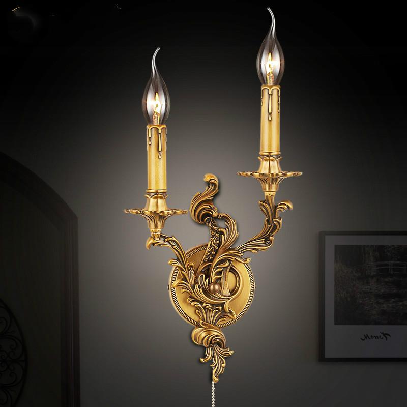 

large European vintage brass wall lamp for Living Room Creative Background Wall Light sconce American Retro Copper Candle light