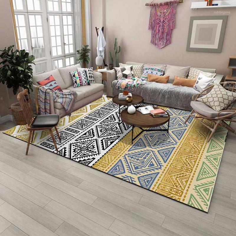 

EHOMEBUY Square Carpet Anti Slip Bohemian Style Geometric Pattern Area Rug Home Rug for Living Room Bedroom Floor Protection1, As shown