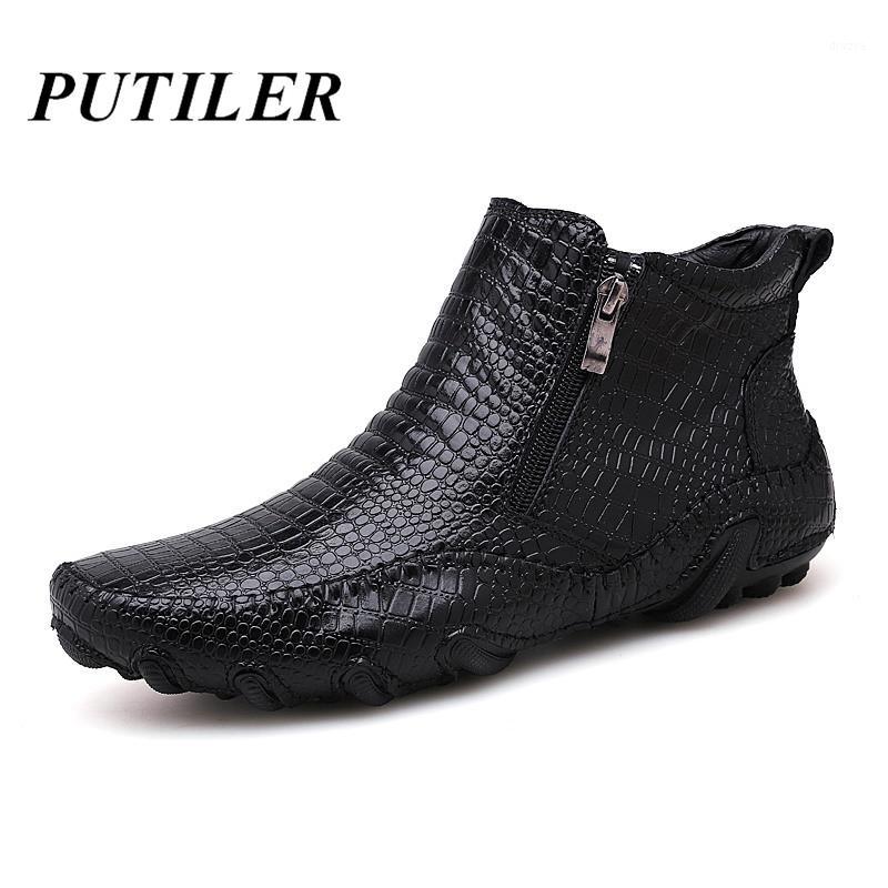 

Crocodile Men Ankle Boots Genuine Leather Ankle Boots Men Italian Western Casual Shoes Waterproof Zip Man1, Brown