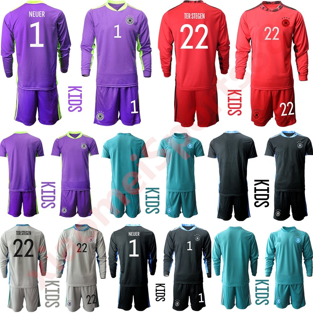 

New 2020 Youth Long Sleeve Germany 1 NEUER Soccer Jersey 20 21 Set Kids KIT Goalkeeper GK Child Football Shirt Kit