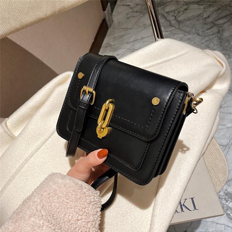 

Winter Bags for Women 2021 Solid Color Personality Retro High Quality Pu Leather Shoulder Bag Adjustable Shoulder Strap, Black
