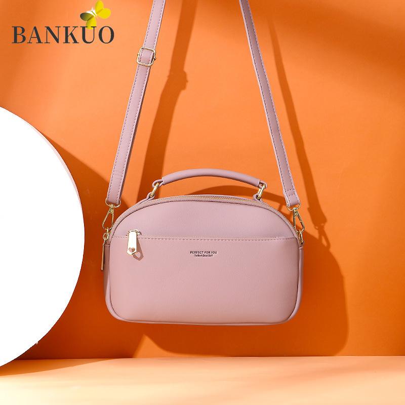 

BANKUO New Purses and Handbags PU Leather Large Capacity Messenger Fashion Solid Color Zipper Handbag Girls Shoulder Bag X159, Black