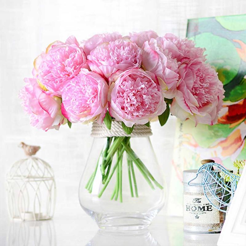 

Artificial Silk Fake Flowers Peony Wedding Bouquet Bridal Peony Decor Beautiful Fake Flower Indoor Shop Home Decor Floral, Champagne