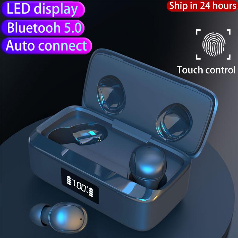 

TWS Bluetooth 5.0 Earphones Wireless Bluetooth Headphone LED Display 9D HiFi Stereo Sport Waterproof Headsets With Microphone, Black