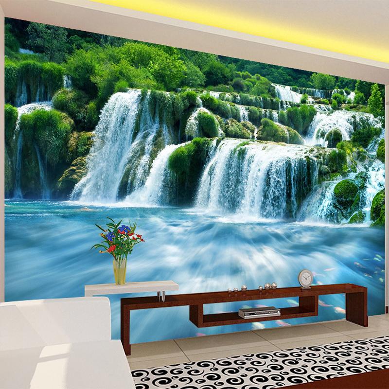 

3D Wallpaper Modern Waterfall Nature Landscape Photo Wall Mural Living Room Study Backdrop Wall Covering Papel De Parede 3D Sala, As pic
