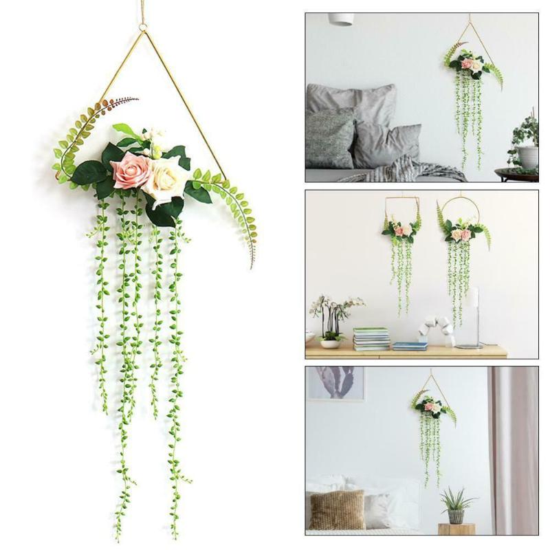 

DIY Rattan Artificial Green Plant Flower Pendant Home Wedding Wall Hanging Decor, Round