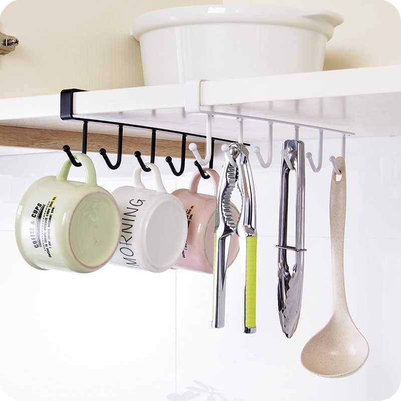 

Household Kitchen Cabinet Racks Six Hook Water Cup Holders Kitchen Hanging Cabinet Hanging Nail-free Hooks Spatula Spoon Storage