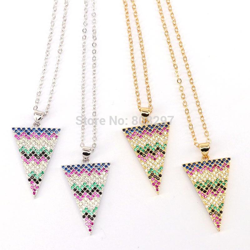 

10Pcs Fashion Jewelry Micro Pave CZ Zircon Triangle Charm Pendant Chain Necklace