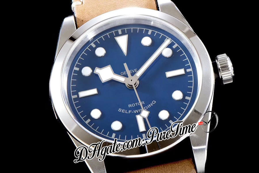 

KRF V3 36mm A2824 Automatic Mens Watch Steel Polished Bezel Blue Dial White Markers Brown Leather Strap Best Edition Puretime TD-bb2, Customized waterproof service