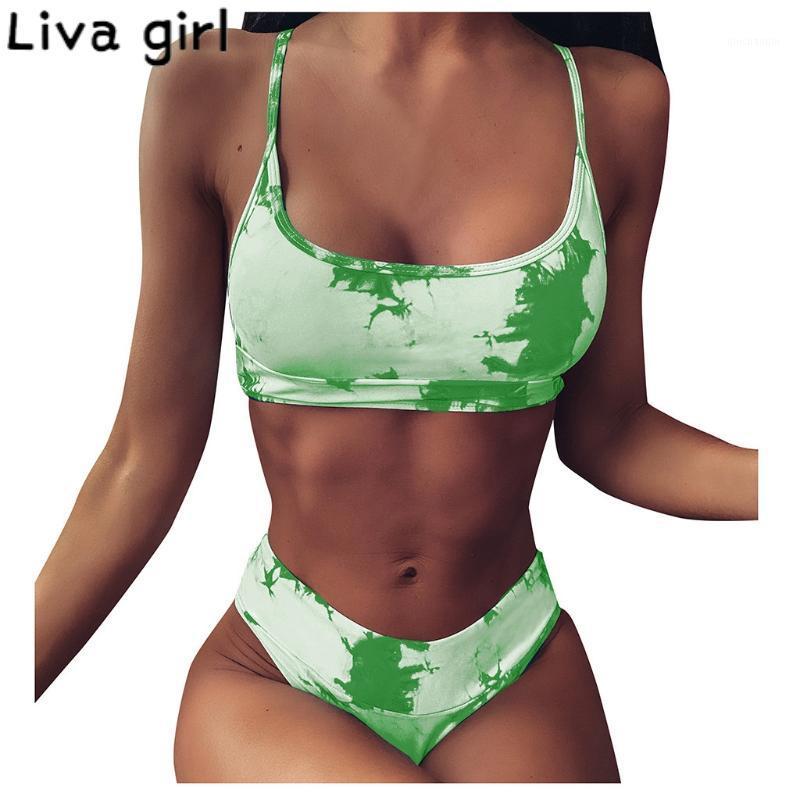 

Liva girl Sexy Green Pattern Bikini set Push Up Padded Swimsuit Bandeau Summer Monokini Plus size Bathing Suit Brazilian Biquini1