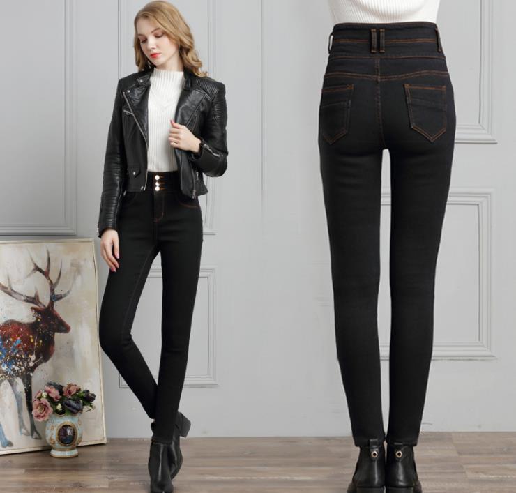 

Winter Women's New Tight Pants Waist Jeans Stretch Big Black Y20s