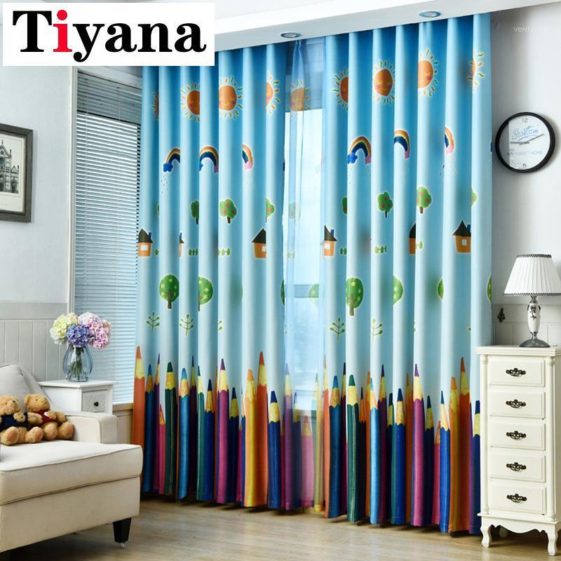 

Tiyana Cartoon Colorful Pencils Window Drapes Sheer Tulle room children bedroom cartoon curtains Study Custom Size P178-21