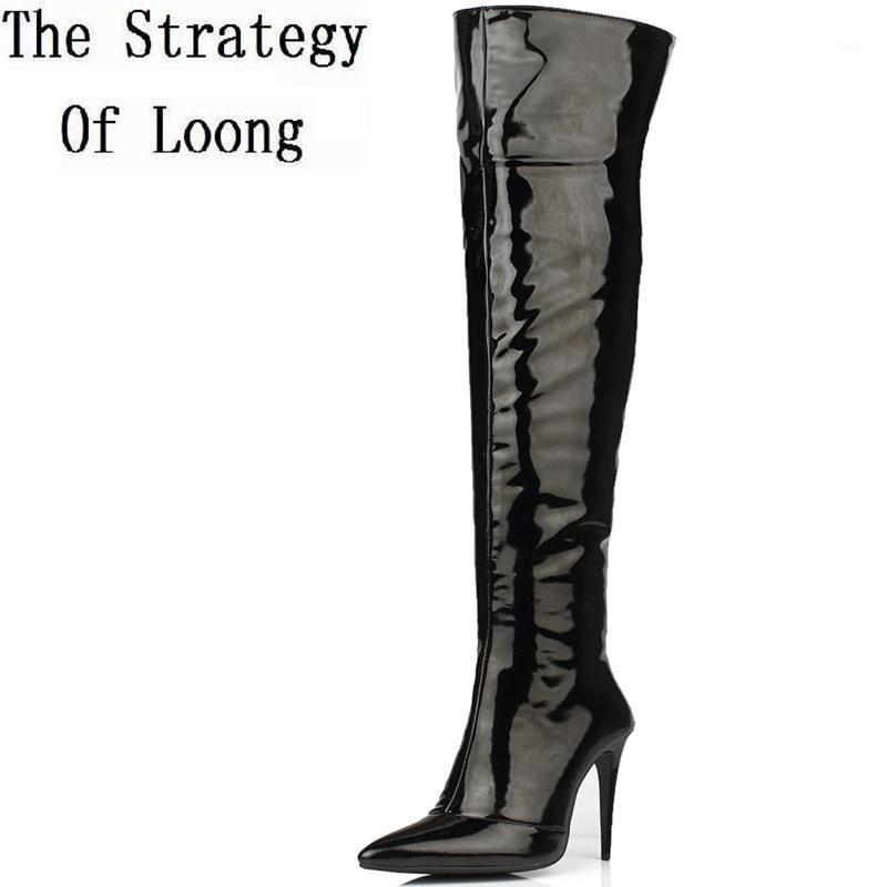 

Winter Patent Leather Women Dance Boots Lady Pointed Toe High Heels Over The Knee Boots Spring Autumn Thigh High Plus Size1, Red spring autumn