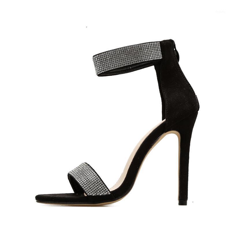 

New Spring/Summer Female Sandals Shiny Rhinestones Decorated Suede Vamp Versatile High Heels Lady Women's Shoes Nightclub Sexy1, Black