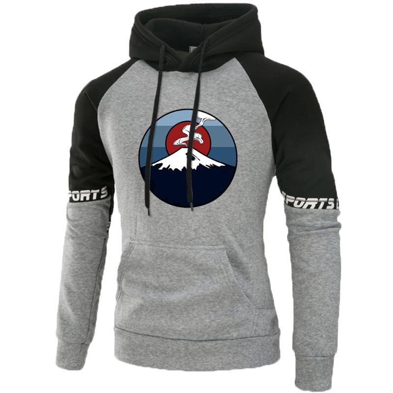 

hoodies In The Sunset Mount Fuji Japanese Print Raglan Hoodie Male Harajuku Street Fashion Pullover Man Loose Hip Hop hoody Men, Black red