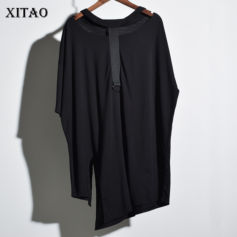 

[XITAO] Europe New Summer Fashion Women Half Sleeve Hollow Out T-Shirts Female Solid Color O-Neck Pullover Tees KZH149 201125, Black kzh149