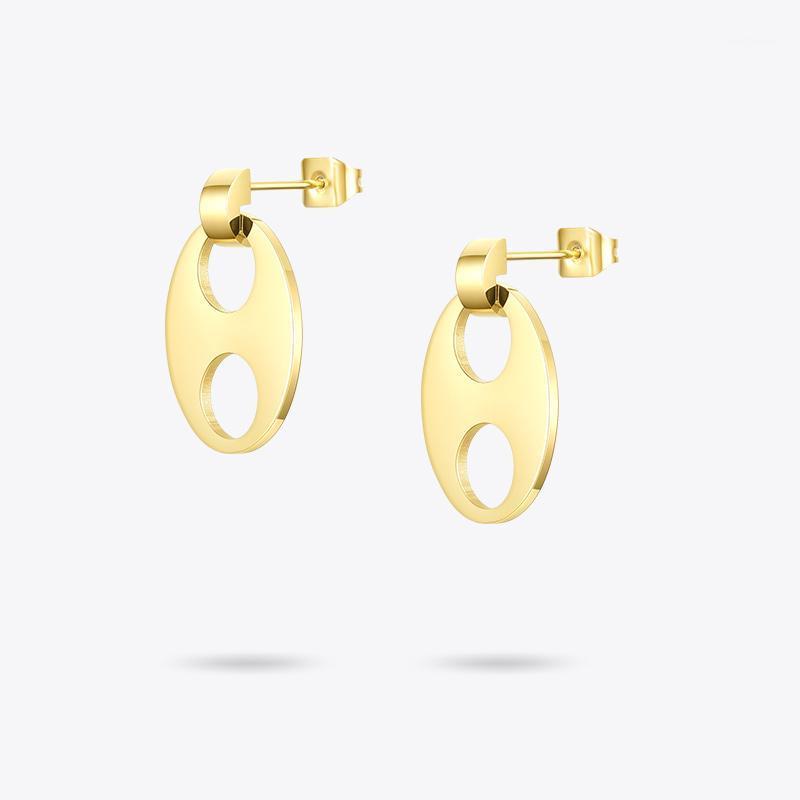 

ENFASHION Circle Hollow Drop Earrings For Women Gold Color Stainless Steel Oval Dangle Earings Fashion Jewelry 2020 Brinco E11811