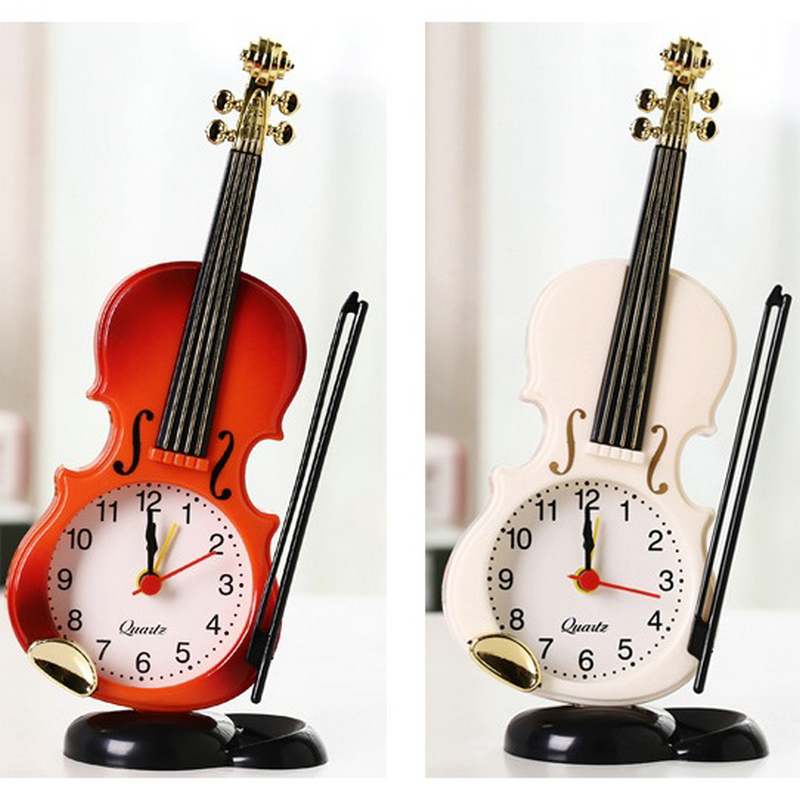 Simulatie Viool Wekker Creatieve Muziekinstrument Modellering Tafel Klokken Ornamenten Desk Clock