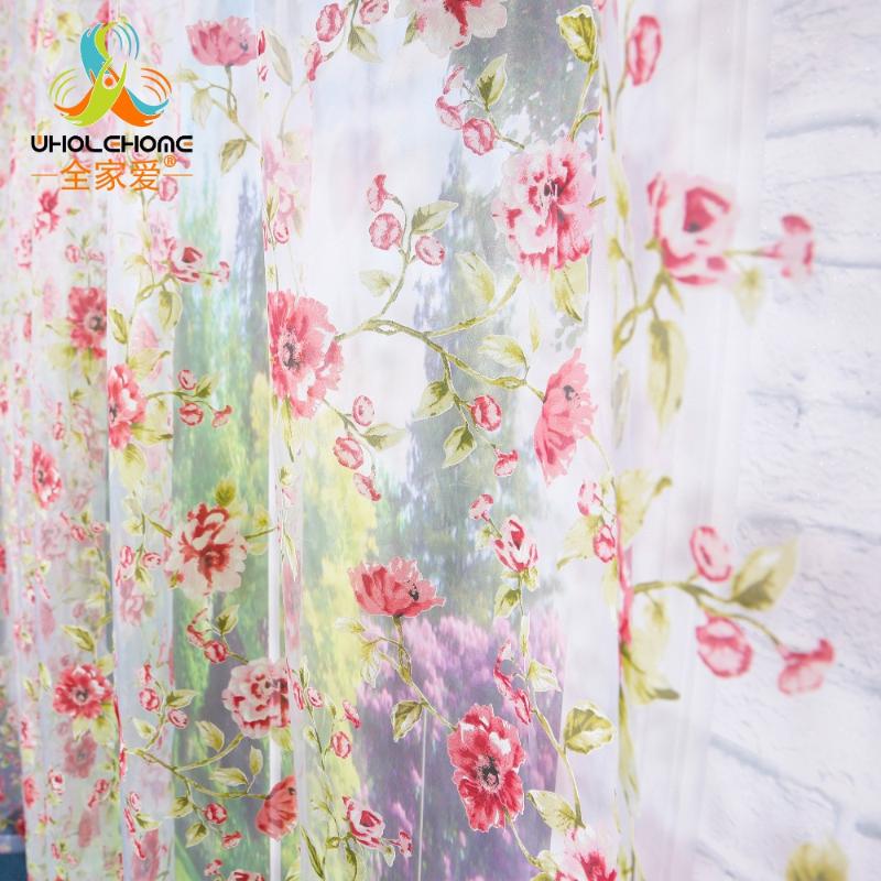 

Window Curtain Red Floral Burnout Transparent Sheer For Home Living Room Screening Voile Fabric 1PCS/Lot, Rod pocket