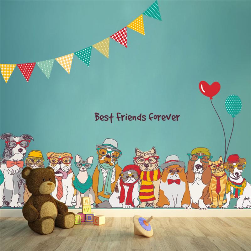 

best friends forever dogs wall stickers for kids rooms home decor cartoon animals wall decals pvc mural art 60*90cm posters