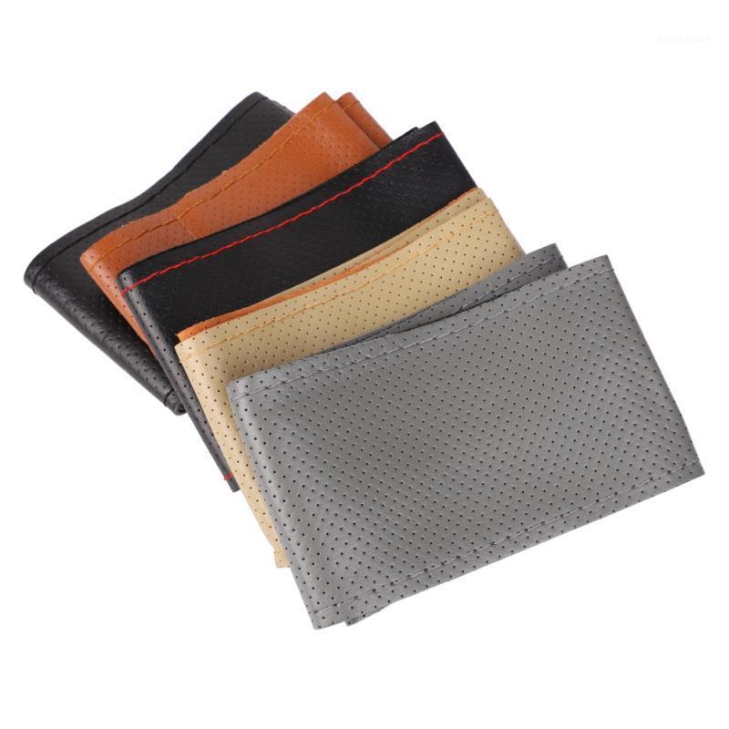 

2020 New 38cm Genuine Leather Auto Car Steering Wheel Cover Soft Anti-slip Car Steering Cover Black Braid With Needles Thread1