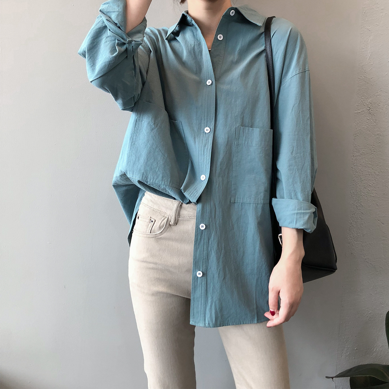 

2021 New Women Autumn Cotton Turn Down Collar Pure Color Womens Tops and Blouses White Shirt Blusas Roupa Feminina Evmf