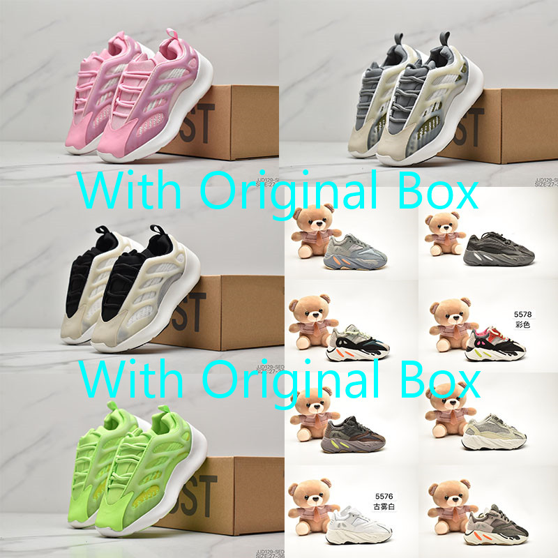 

With Box Kids Boy Kanye 700 Desert Rat running shoes Bone White Utility black Stone Soft Vision Sport sneakers Blush Super Moon Salt, With box and kids socks