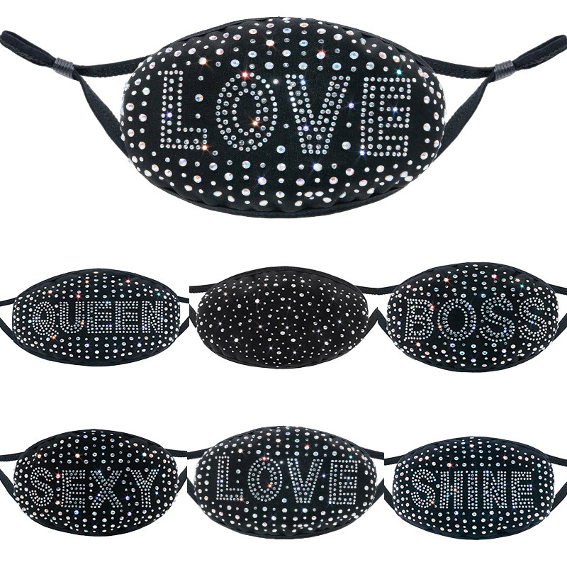 

DHL Letter Dustproof Face Mask Bling Bling Diamond Protective Mask PM2.5 Mouth Masks Washable Reusable Women Colorful Rhinestones Face Mask
