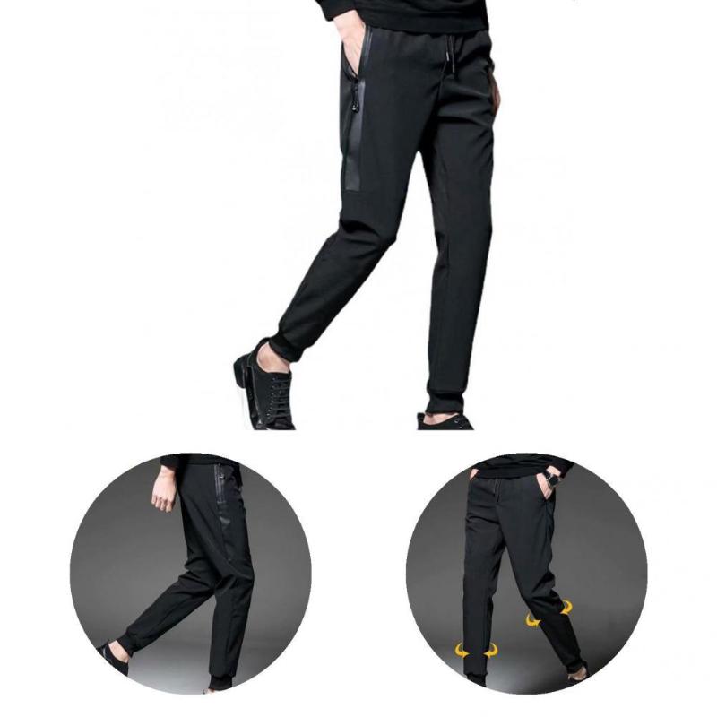 

Men's Pants Soft Trendy Drawstring Spring Trousers Elastic Waist Long For Dating, Black