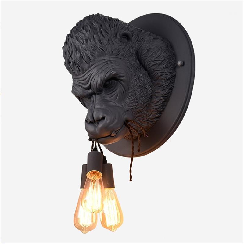 

Resin Gorilla Ape Wall Lamps Modern Simple Wall Light Fixtures for Home Decor Loft Industrial Bedroom E27 Bedside Lamp Art1