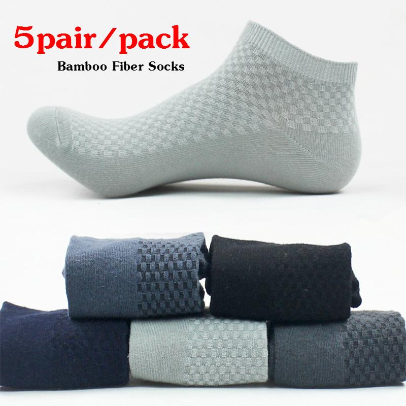 

5Pair Men Business Soft Breathable Ankle Socks Bamboo Fiber Socks Male Sock High Quality Comfortable Short Mens, Black