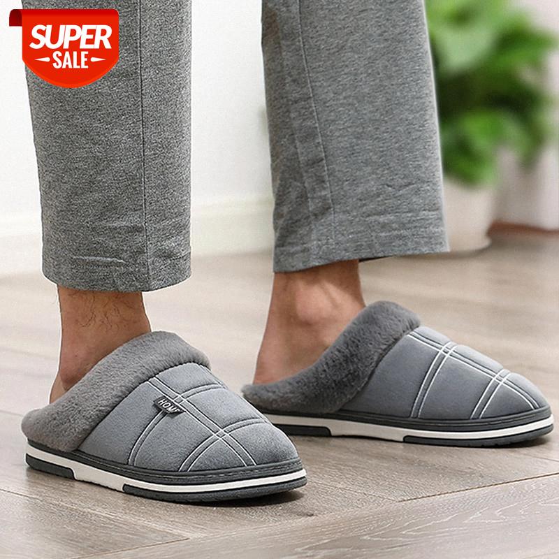 

Men's Slippers Home Antiskid Sewing Suede Winter Indoor shoes for Male slipper Plush Cozy House slippers with fur size 14 15 16 #mW2U, Black