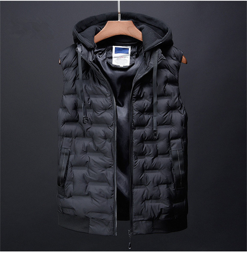 

Mens Designer Solid Colors Vests Fashion Autumn Winter Warm Parkas Hooded Vests Mens Casual Thick Clothes, Black;white