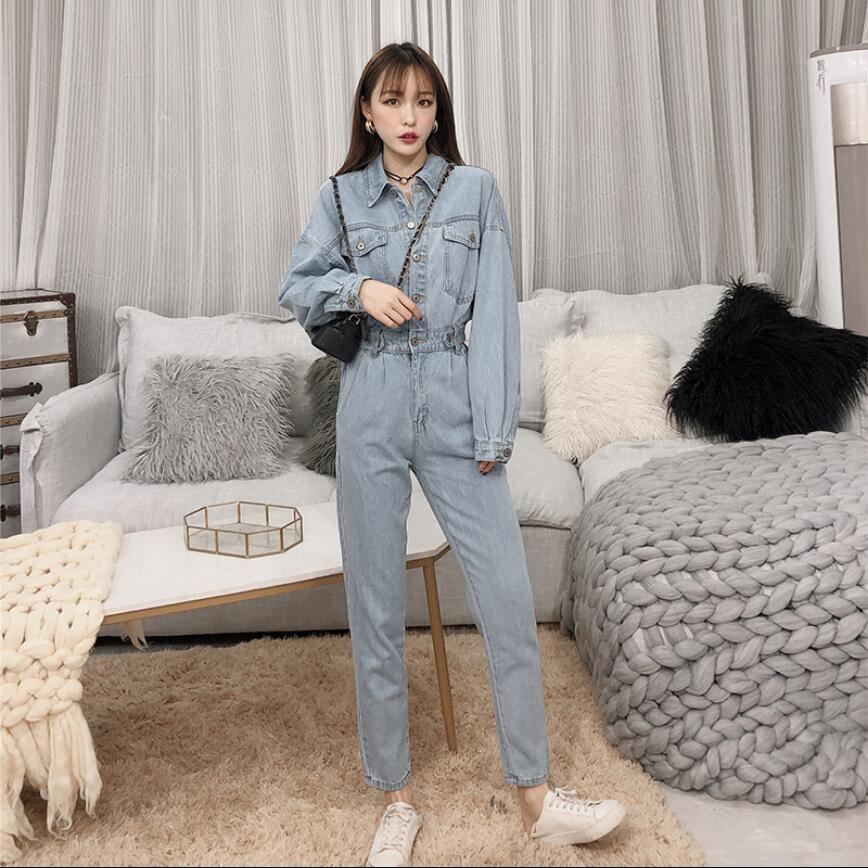 

2020 Work Done New with Tools Denim Women' Student Version Loose Spring Coveralls Female High Waist Was Thin Overalls Xwfp, Blue