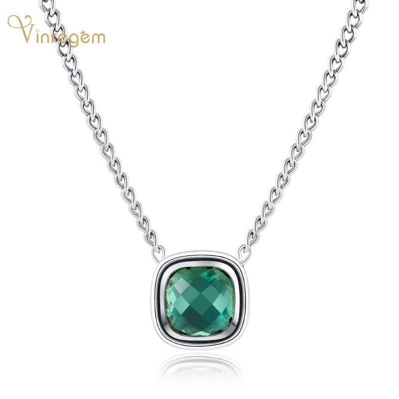 

Vinregem 100% 925 Sterling Silver Emerald Gemstone Anniversary Party Vintage White Gold Pendant Necklace Fine Jewelry Wholesale