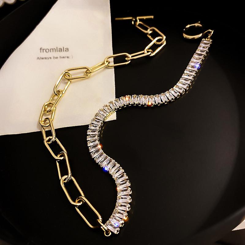 

FYUAN Fashion Zircon Crystal Choker Necklaces for Women Geometric Chain Rhinestone Necklaces Statement Jewelry