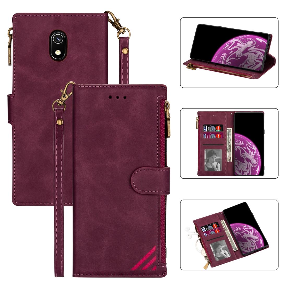 

For Xiaomi Redmi 8A Zipper Multi-card Slots Horizontal Flip PU Leather Case with Holder Card Slots Wallet Lanyard Photo Frame