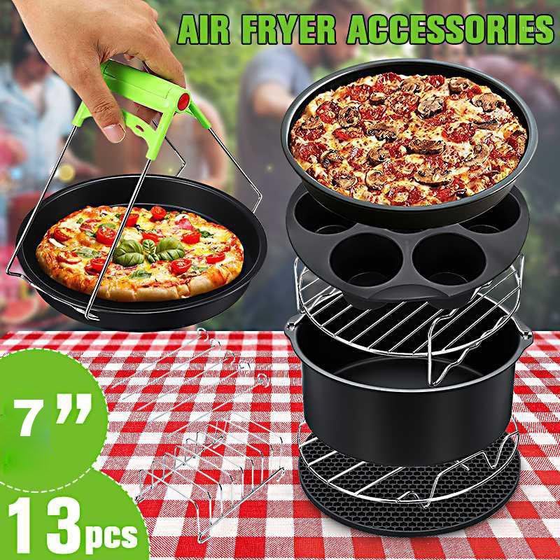 

13pcs Air Fryer Accessories 7 Inch Fit for Airfryer 5.2-6.8QT Baking Basket Pizza Plate Grill Pot Kitchen Cooking Tool for Party1