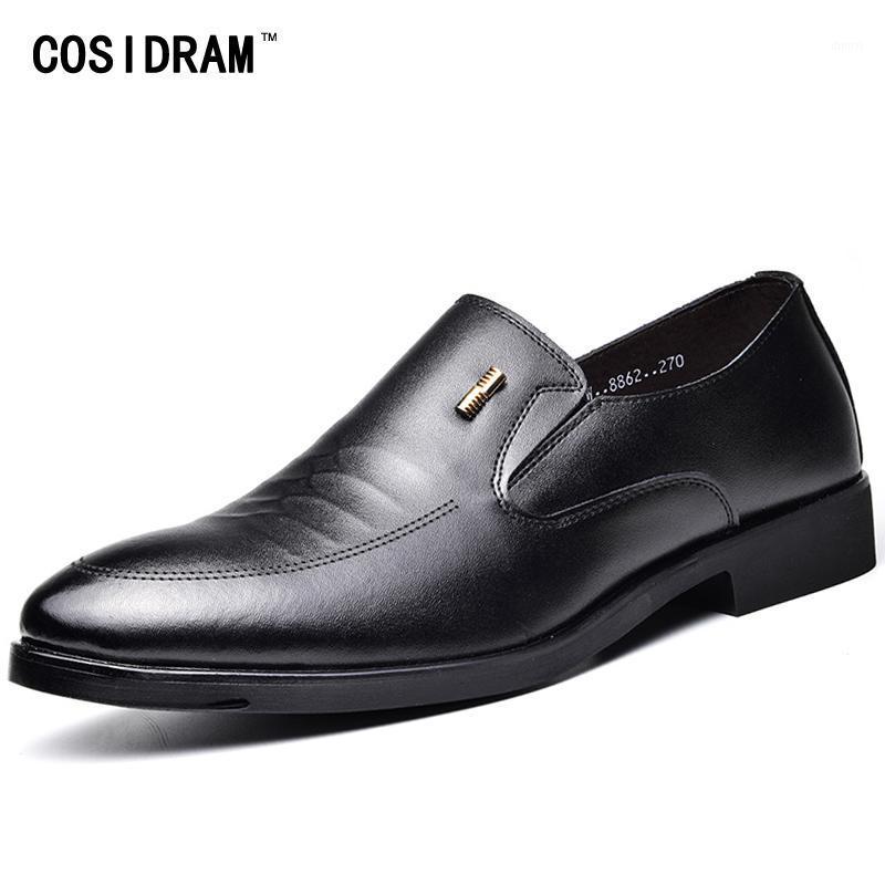 

COSIDRAM Men Dress Shoes Split Leather Pointed Toe Men Oxfords Slip On Formal Shoes 2020 Business Wedding For Male BRM-9091, Black