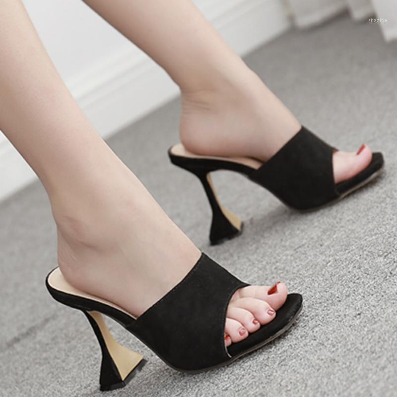 

Size 35-42 Woman Summer Square head Serpentine slippers Sandals Fashion Wine Glass Mules High Heels Slipper Shoes1
