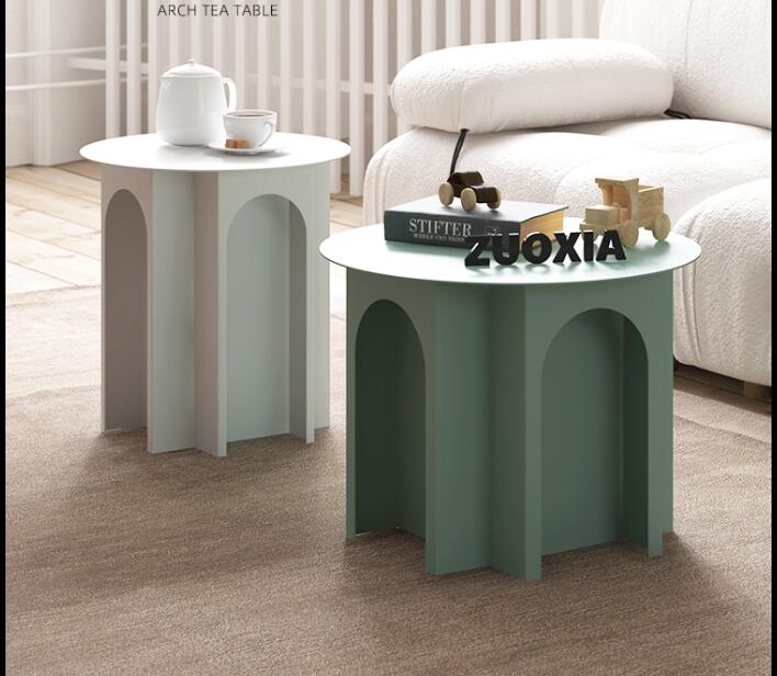 Iron tea table marble living room bedroom sofa northern Europe modern simple bay window, small round table-image-632380261
