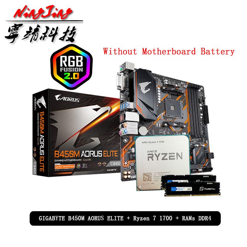 

AMD Ryzen 7 R7 1700 CPU + GA B450M AORUS ELITE Motherboard + Pumeitou DDR4 8G 16G 2666MHz RAMs Suit Socket AM4 Without cooler