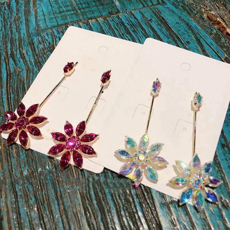 

New Trendy Shiny Crystal Flower Dangle Earrings For Women Fashion Jewelry Long Pendientes Daily Accessories1