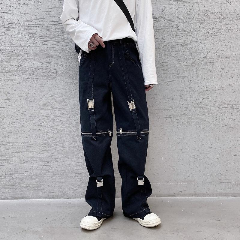 

Male Streetwear Hip Hop Fashion Show White Black Pants Stage Clothing Men Adjustable Zipper Casual Straight Pant Trousers, 9974 white