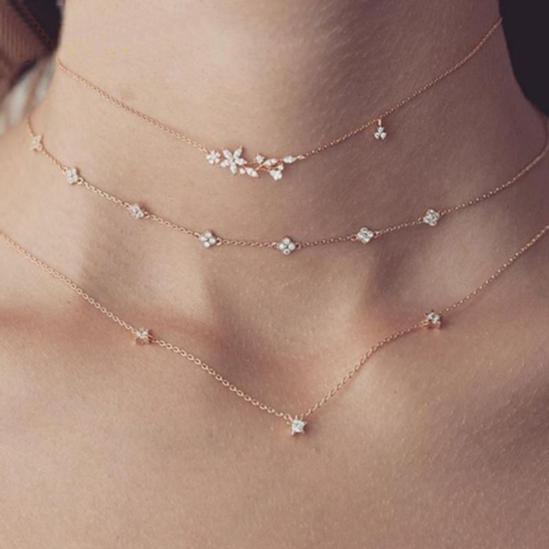 

2020 New arrive dainty delicate four star lucky girl chain cz star charm 100% 925 sterling silver choker chain silver necklace