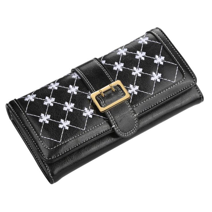 

wholesale women handbag sweet flower embroidery small fresh long wallet folding large leather wallets ladies embroiderys fashion purses, Grey(boutique box)