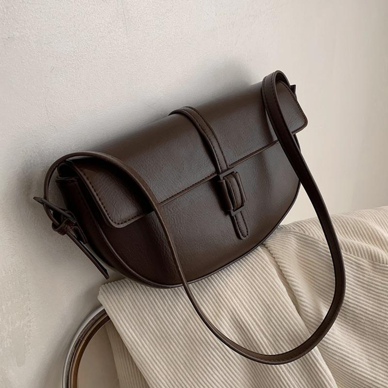 

Vintage Fashion Half Moon Saddle Crossbody Bags For Women Semicircle Simple Large Capacity PU Leather Female Shoulder Bags 2021, Black