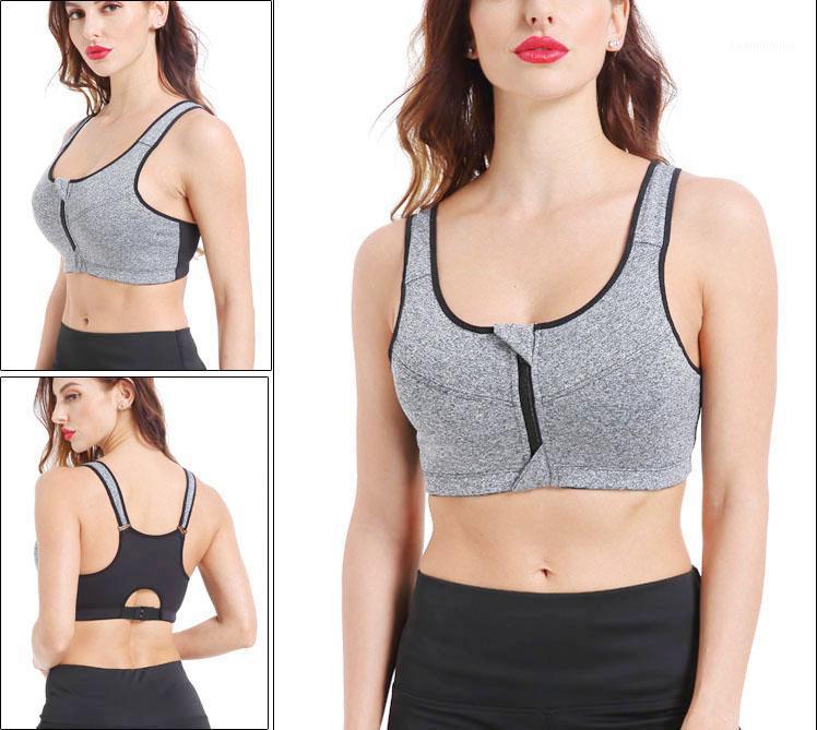 

SEXYWG Hot Women Zipper Push Up Sports Bras Vest Underwear Shockproof Breathable Gym Fitness Athletic Running Yoga Bh Sport Tops1, Grey