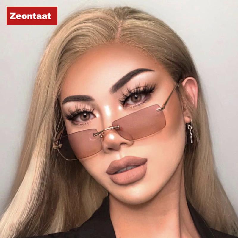 

2021 New Fashion Lady Rimless Square Sunglasses Women Men Small Glasses Gradient Sun Glasses Female UV400